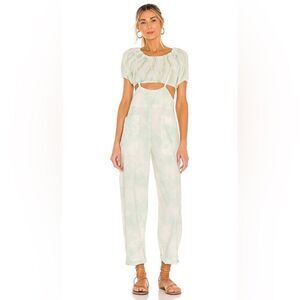 Free People Stroll In Kyoto Overall Jumpsuit Tie Dye Green
